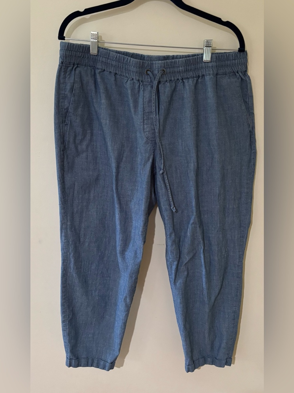 JCREW lightweight COTTON pull on DRAWSTRING cropped pants BLUE denim 12